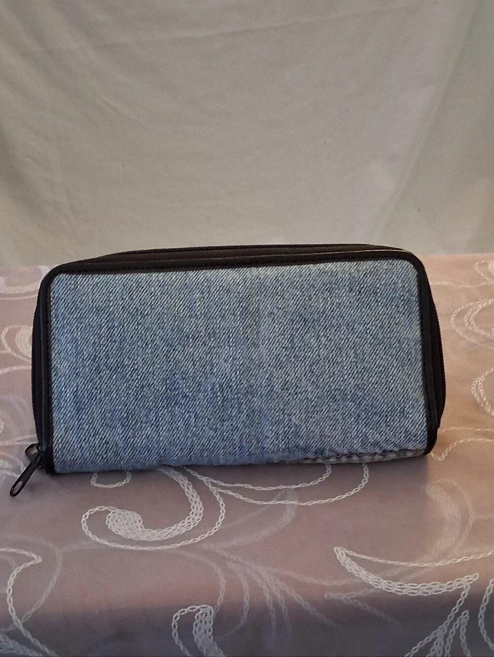 Blue Bijoux De Ja Denium Clutch Zip Around Wallet